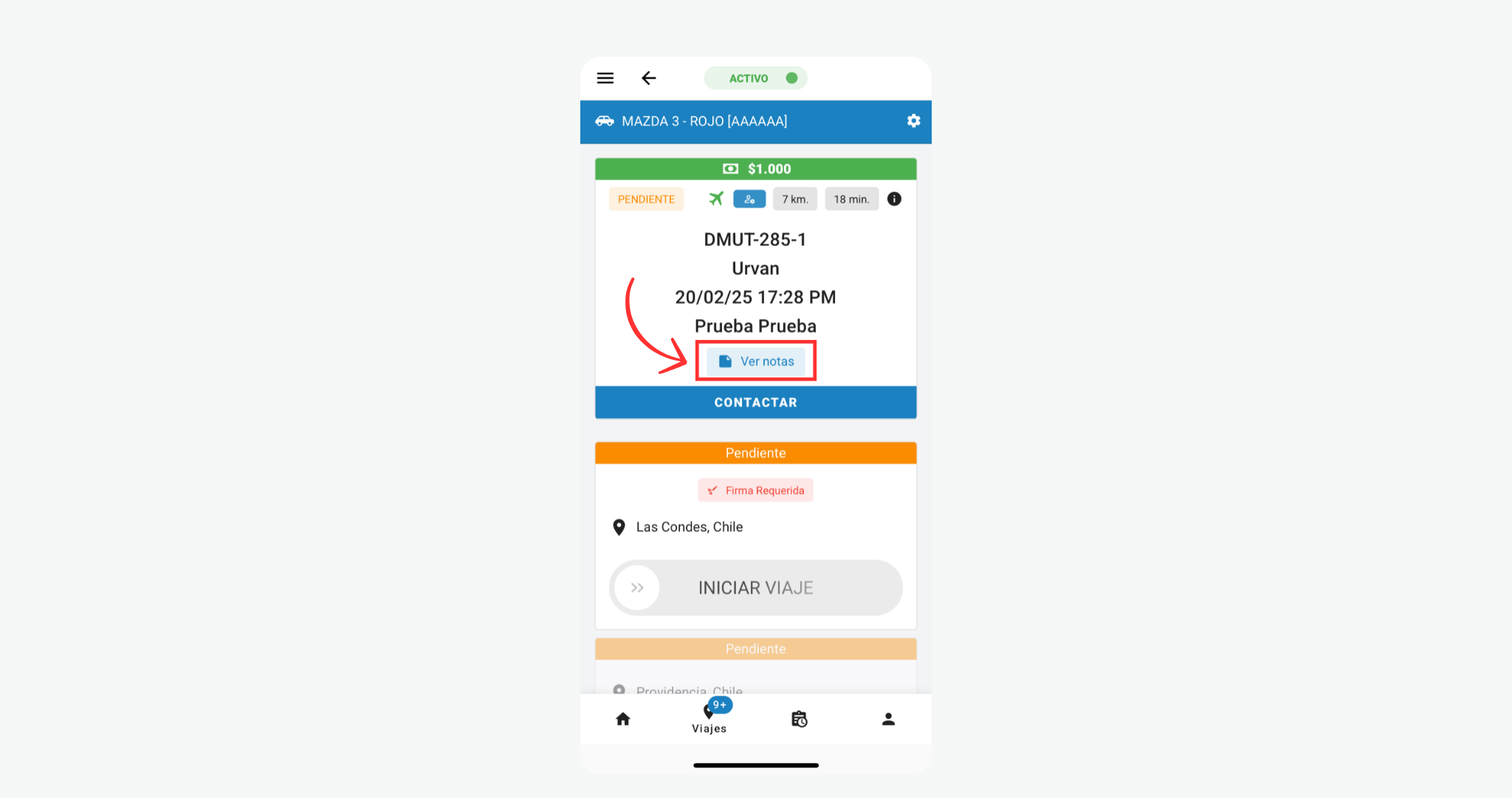 Notas Conductor App
